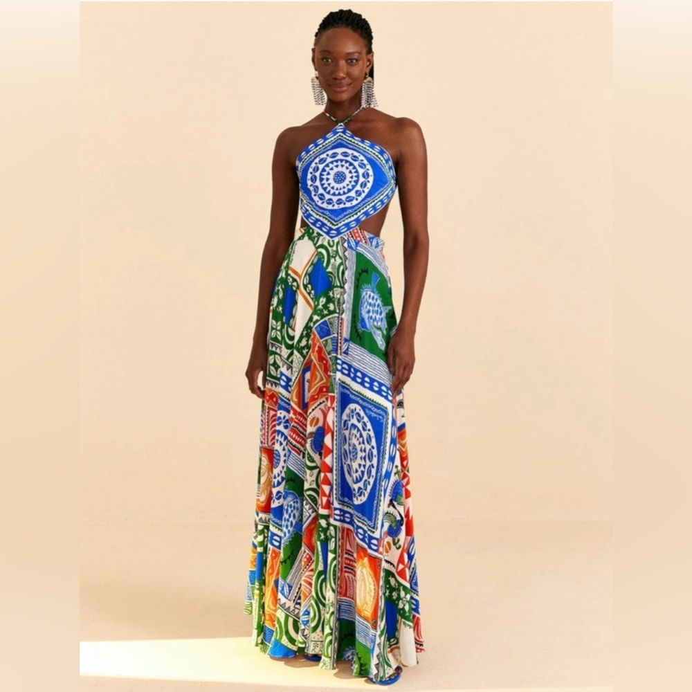 Alberto Pitta 💙 FARM Rio Offwhite Colors Maxi Dress. NWT.  Size M.